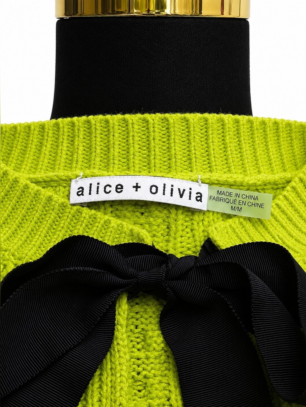 Alice + Olivia Lime Green Kitty Bow Puff Sleeve Cardigan M - Picture 12 of 14